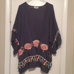 Blue Shrug with Roses and Tassels Sz XL/1XL